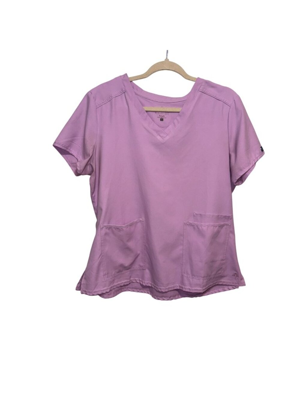 Med Couture Insight Lavender V-Neck Scrub Top L With Pockets Short Sleeve